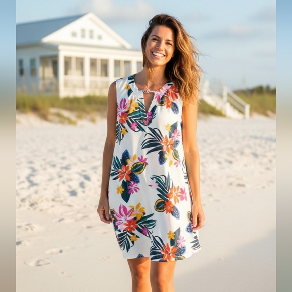 Old Navy Dresses & Skirts - Old Navy Dress Tropical Floral Hawaiian Sleeveless White Orange 2XL